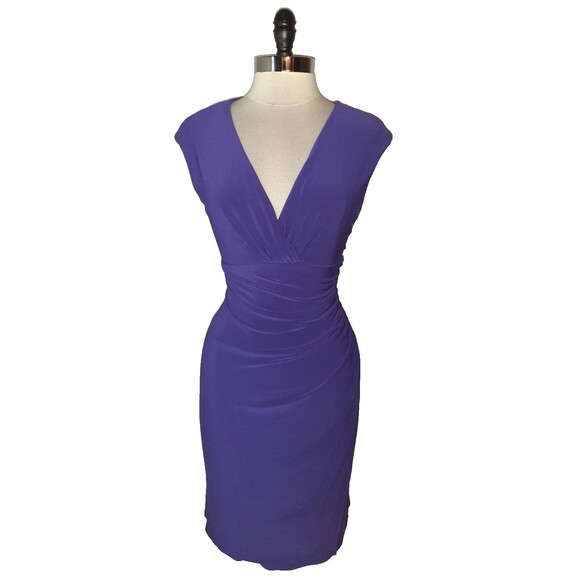 LAUREN RALPH LAUREN Size 12 Sheath Dress Purple Cap Sleeve Knee Length Stretch - Picture 1 of 4